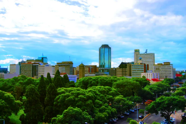 Harare skyline with the Reserve Bank of Zimbabwe building.